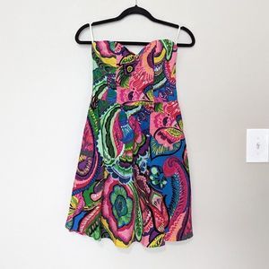 Folter Colorful Abstract Floral Strapless Dress